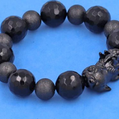 Chuỗi tay Thạch Anh Đen Cắt Giác 16 ly phối 6 bi charm Tỳ Hưu Inox - hợp mệnh Mộc, mệnh Thủy - Chuỗi size XXL