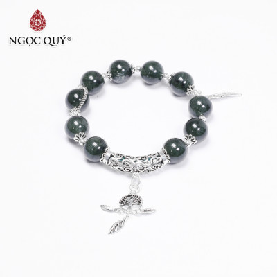 Vòng tay đá thạch anh tóc xanh phối dream catcher size hạt 11mm mệnh hỏa, mộc - Ngọc Quý Gemstones