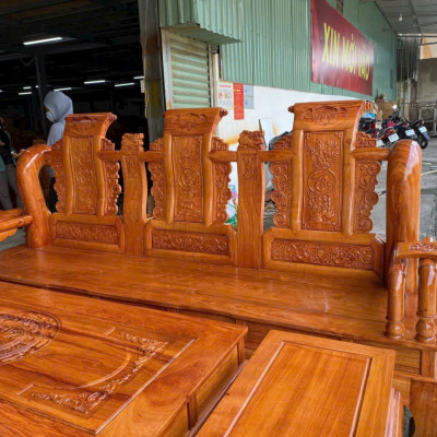 Bộ ghế gỗ Tần Thuỷ Hoàng Juno Sofa gỗ Hương Đá tiện Tay 12 sang trọng 