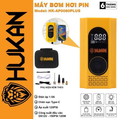 MÁY BƠM HƠI PIN MINI HK-AP0080PLUS HUKAN - HÀNG CHÍNH HÃNG