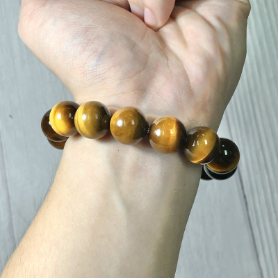 Vòng tay Thạch Anh Mắt Hổ vàng nâu 14mm mix tỳ hưu