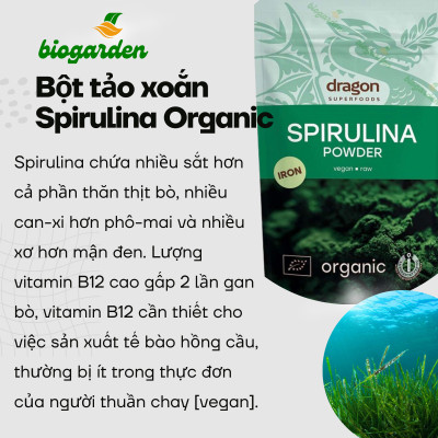 Bột tảo Spirulina và Chlorella hữu cơ 200g - Dragon Superfoods