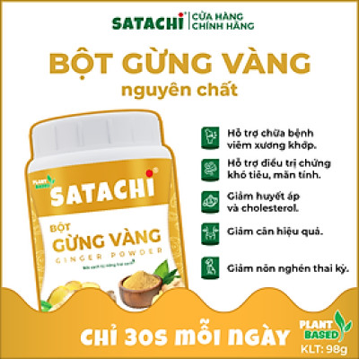 Bột Gừng Vàng SATACHI nguyên chất. Hỗ trợ điều trị khó tiêu mãn tính, giảm đau cơ bắp, giảm viêm, giảm cân. Hộp 98g và 318g