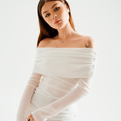 DOTTIE - Áo trễ vai tay dài - Trắng - T0999