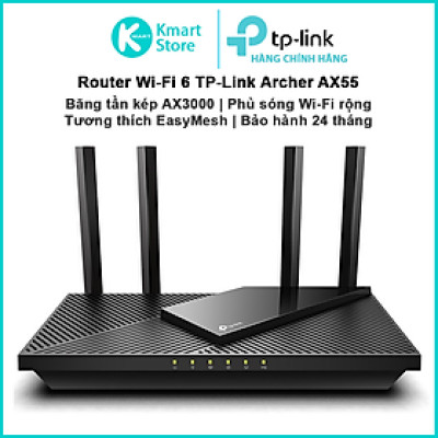 Router Phát Sóng WIFI 6 TP-Link Archer AX55 | Băng tần kép AX3000 2.4 & 5.0 GHz | Phủ sóng rộng , EasyMesh | Bảo hành 2 năm | Hàng Chính Hãng