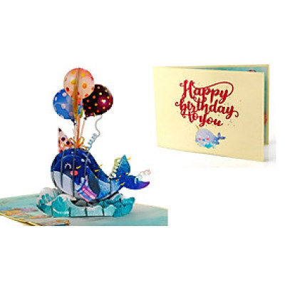 Thiệp 3D Pop Up Cá Voi & Bong Bóng Sinh Nhật – Thiệp Chúc Mừng Sinh Nhật Dễ Thương, Độc Đáo, B24