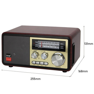 Đài Radio chất liệu gỗ bắt sóng khỏe, điều khiển từ xa, nghe nhạc Bluetooth, USB, điện 220V NNS 8093BT-Hàng Chính Hãng