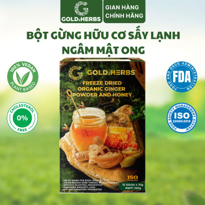 Hàng chính hãng - Bột gừng hữu cơ sấy lạnh ngâm mật ong GoldzHerbs, 100% mật ong nguyên chất – Hũ 300g/ Hộp 15 gói