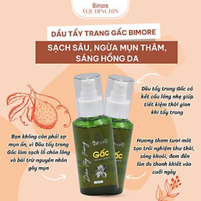 Dầu tẩy trang Gấc Bimore sạch sâu ngừa mụn thâm sáng hồng da _120ML