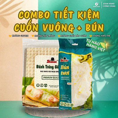 [Combo tiết kiệm] Bánh tráng gỏi cuốn Shammi vuông size 22cm túi 400g + Bún tươi Shammi túi 400g