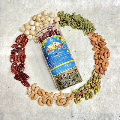 Hỗn hợp Mixed Nuts 6 loại hạt tách vỏ Fonut Hũ 500g ( hạt bí,hạt hồ đào, hạnh nhân,mắc ca,điều,dẻ cười)