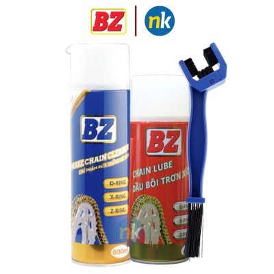 Combo 3 món chai xịt bảo dưỡng sên, bôi trơn sên xích BZ 450ml và xịt vệ sinh sên BZ 600ml tặng kèm bàn chải sên 3D siêu