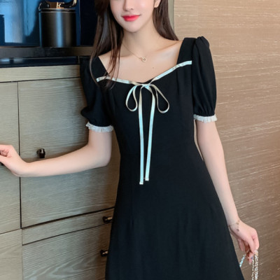 Đầm Ngắn Dễ Thương Nơ Trắng Và Viền Tay DN087 MayHomes Kiểu Dáng Thời Trang