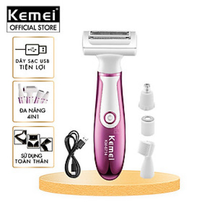 Máy tẩy lông đa năng 4in1 Kemei KM-6714 gồm 4 đầu thay thế chuyên dụng cạo lông toàn thân, tỉa lông mũi - Chính hãng