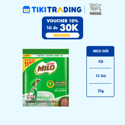 Bịch 15 gói Thức Uống Lúa Mạch Nestlé MILO Sữa 3 Trong 1 (22g/Gói)