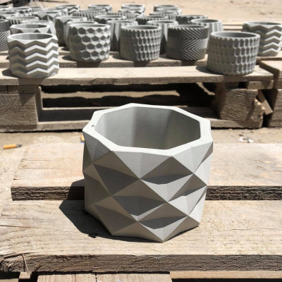 Chậu trồng sen đá , xương rồng, bonsai cây cảnh bằng xi măng Model Origami hình trụ tròn 11x8.5cm- Cement pots handmade Vintage / gift