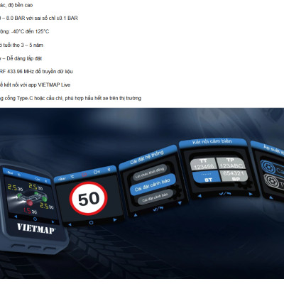 Bộ cảm biến áp suất lốp cao cấp VIETMAP TW50 - Hàng chính hãng