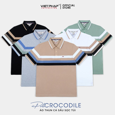 Áo Polo Nam VIỆT PHÁP Form Luxury - Thun Cá sấu Sọc , lịch lãm, sang trọng  8806