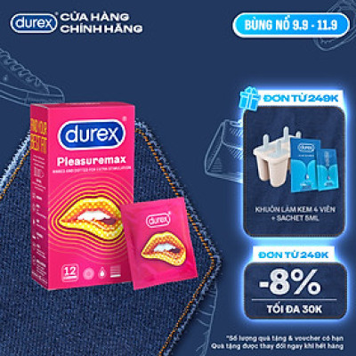 Bộ bao cao su Durex Pleasuremax gân gai, size 56mm, 1 hộp 12 bao và 1 hộp 3 bao