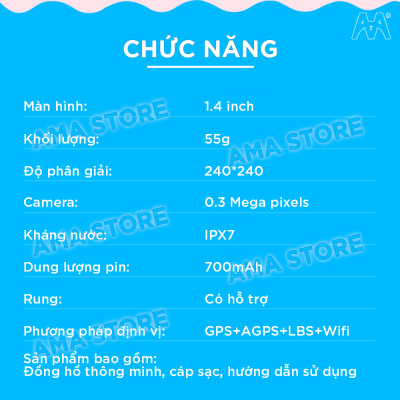 Đồng hồ Thông minh gắn Sim nghe gọi Chống nước IP67 Gọi Video call Định vị GPS, WIfi dàn cho Trẻ em học sinh cấp 1 2 5 6 7 8 9 10 11 12 tuổi AMA Watch D32 Hàng nhập khẩu