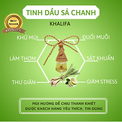 Tinh dầu sả chanh nguyên chất KHALIFA xông phòng, khử mùi, kháng khuẩn, đuổi muỗi