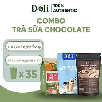 Combo Bột Sữa Cao Cấp 1kg+ Hồng trà Déli 400gr+ Bột cacao Déli 1kg, nguyên liệu pha chế trà sữa Chocolate