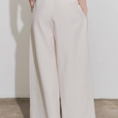 DOTTIE - Quần tây ống rộng lưng cao - Be nhạt - Q0408