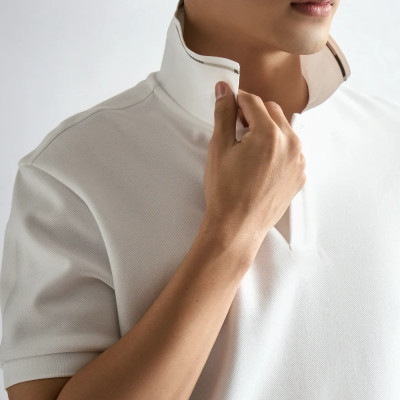 Áo polo nam màu Trắng / Đen cơ bản phối cổ vải dày dặn mềm mịn . Form Fitted - ROUTINE 10F24POL029R2 | ROUTINE CÀ MAU