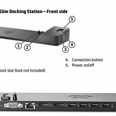 Bộ mở rộng cổng giao tiếp máy tính laptop HP 2013 UltraSlim Docking Station hỗ trợ mở rộng cổng kết nối cho máy như USB, Lan, Audio... - Hàng chính hãng
