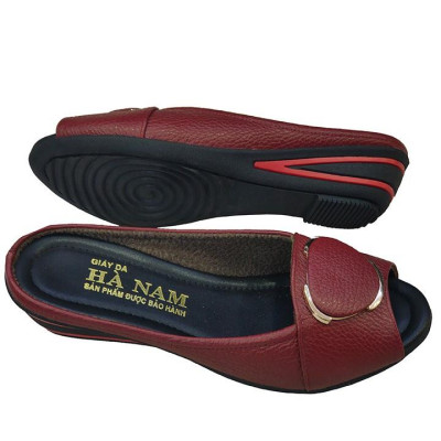 Dép Nữ Quai Ngang Đế Xuồng Da Bò Thật TiTi ĐÔ Cao Cấp 4cm DNU2072d