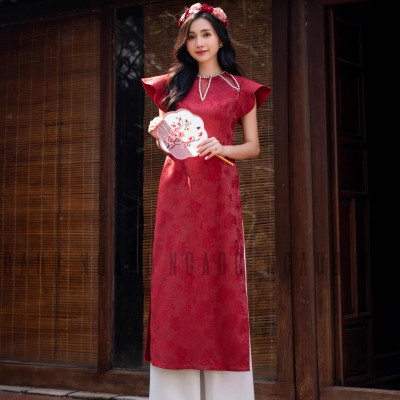Áo dài Cát Châu NGADO , áo dài đỏ , áo dài Tết