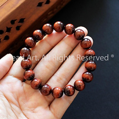 Vòng Tay Mắt Hổ Đỏ (Red Tiger Eye) Tự Nhiên 10MM Loại AA, Phong Thuỷ, Chuỗi Hạt, Yoga