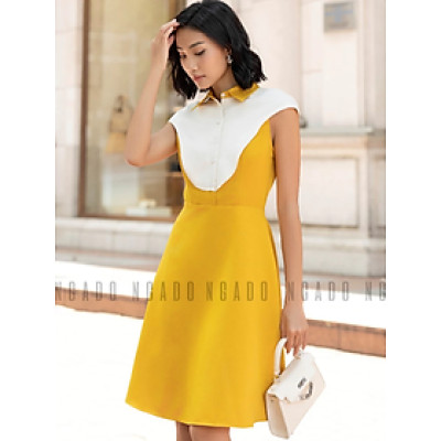Đầm vàng tay con NGADO , đầm ngắn dự tiệc , đầm dạo phố