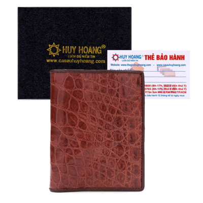 HJ2228-29-30-48 - Ví nam Huy Hoàng da cá sấu kiểu đứng màu đen, nâu đỏ, vàng bò, nâu đất