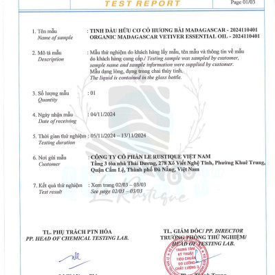 Tinh Dầu Cỏ Hương Bài (Madagascar) - 100% Nguyên Chất Hữu Cơ - Le Rustique - Tinh Dầu Bản Địa Madagascar