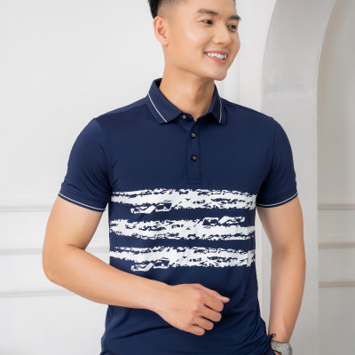 Áo Polo xanh navy phối kẻ ngang Aligro ALGPLO72