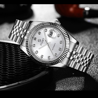 【START】đồng hồ cơ tự động nam Mặt số nạm kim cương chống nước chức năng hiển thị ngày đồng hồ kim loại