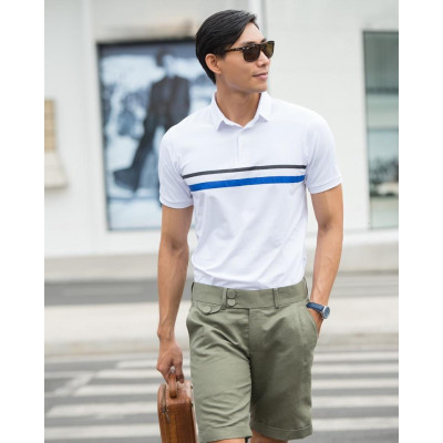 Áo Thun Nam Cotton Trắng Sọc Xanh TC397-TSX