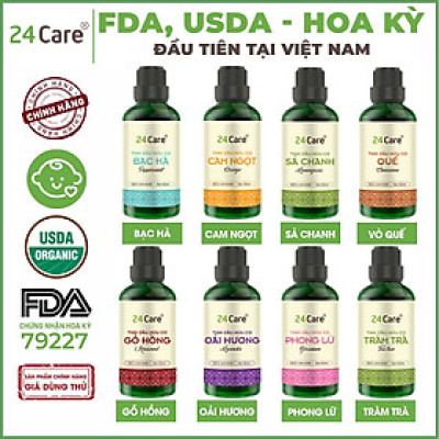 Tinh Dầu Thơm Phòng Nguyên Chất 24Care Sả Chanh/ Bạc Hà/ Quế/ Oải hương/ Bưởi/ Cam/ Hoa Lài/ Quýt/ Tràm Huế/ Hoa Hồng/ Lavender/ Ngọc Lan Tây/ Tràm Trà/ Sả Java/ Trà Xanh (50ml)