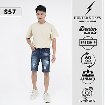 Quần Short Jeans Nam Rách Cao Cấp HUNTER -RAYS Form Slimfit Thun Màu Xanh S57