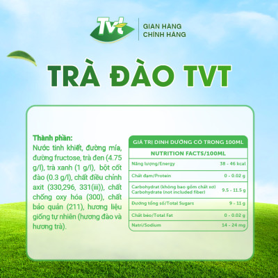 [Combo 12 chai 450ml] Trà Đào TVT tinh chất trà xanh, trà đen, chống oxy hóa, thanh nhiệt giải phóng độc tố cơ thể