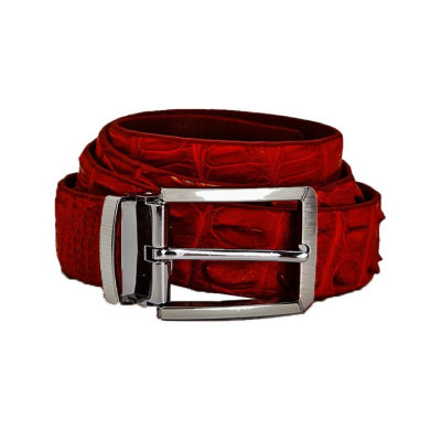 HP4834 - Dây nịt nam da cá sấu Huy Hoàng gai đuôi 3,5P đầu kim màu nâu đỏ