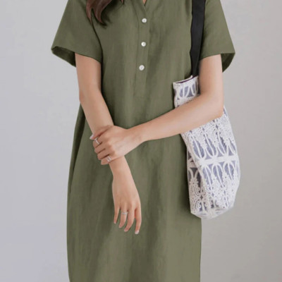 Đầm suông mini nữ ngắn tay, phong cách Hàn Quốc nhẹ nhàng, chất liệu linen mềm mát NH199