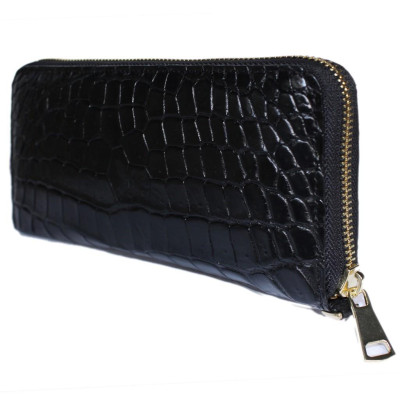 HP3742 - Ví nữ da cá sấu Huy Hoàng 1 khóa nguyên con bụng màu đen