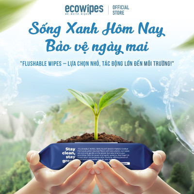 Khăn ướt vệ sinh phân hủy Flushable gói 20 tờ tan nhanh trong nước không lo tắt nghẽn