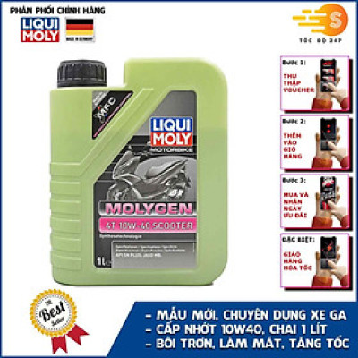 Dầu nhớt tổng hợp chuyên dụng cho xe tay ga Molygen Liqui Moly 1L 10W40 21719 - Mẫu mới, scooter, nhập Đức, mát xe