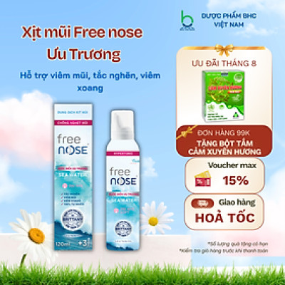 Xịt Mũi Free Nose Ưu Trương Hỗ Trợ Giảm Nghẹt Mũi, Chảy Nước Mũi Dành cho bé từ 3 tháng - Chai 120ml