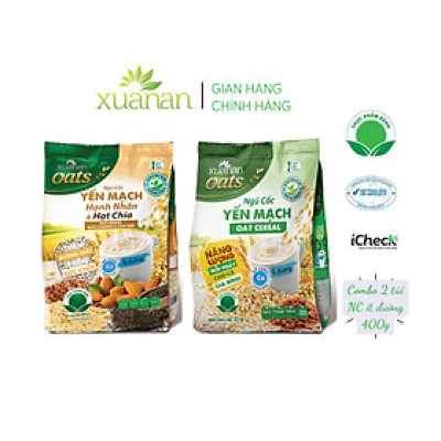 Combo 2 túi: Ngũ Cốc Yến Mạch Hạnh Nhân Hạt Chia 400G + Ngũ Cốc Yến Mạch 400G [ít đường](Tặng Kèm 1 Túi Yến Mạch 150G)