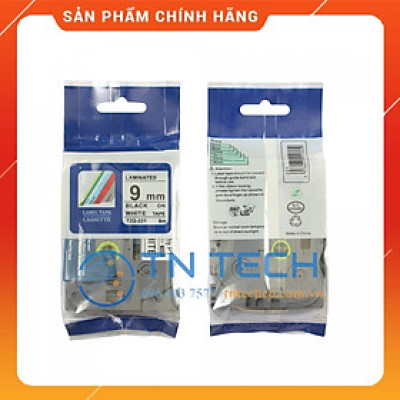 Nhãn In Tz2-221 - Đen nền trắng 9mm x 8m - Dùng cho máy in BROTHER - AIMO - PUTY [Hàng nhập khẩu]