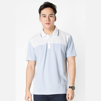 Áo polo nam ngắn tay trơn màu xanh trắng ALGPLO23 ALIGRO